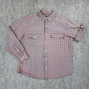 Woolrich Shirt Mens Large Plaid Roll Tab Sleeve Button Up Casual Outdoor Wear